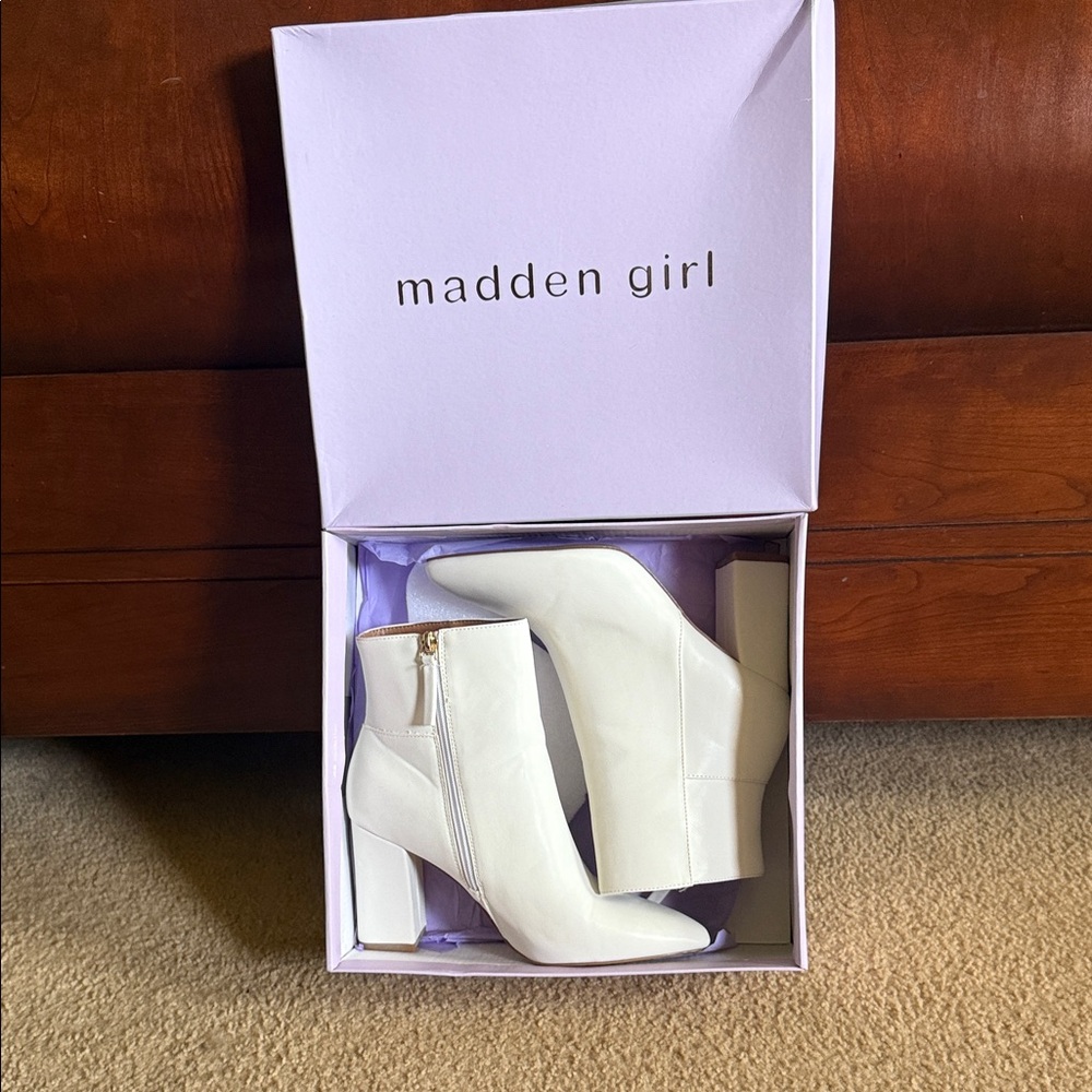 Madden Girl Finlee White Ankle Booties